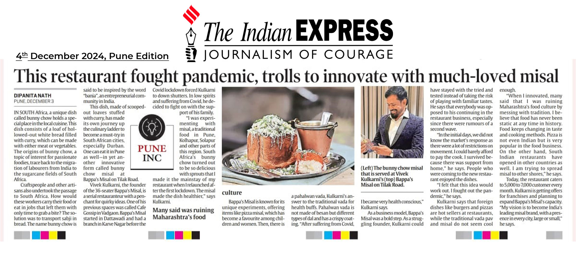 
Pune Inc: Bunny chow misal or pizza misal for lunch? This restaurant fought pandemic and trolls to innovate with Maharashtra’s much-loved dish.
Pune-based Vivek Kulkarni founded Bappa's Misal and gave the South African dish bunny chow a local makeover, which has quickly become a hit among foodies
